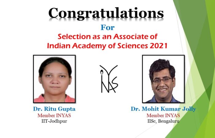 Dr. Ritu Gupta and Dr. Mohit Kumar Jolly selected as Associates of Indian Academy of Sciences