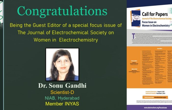 Dr. Sonu Gandhi selected as guest editor of a special focus issue of The Journal of Electrochemcial Society.