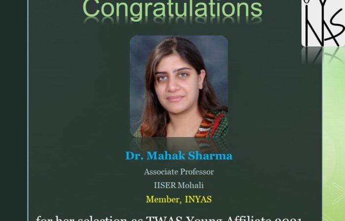 Dr. Mahak Sharma selected as TWAS Young Affiliate